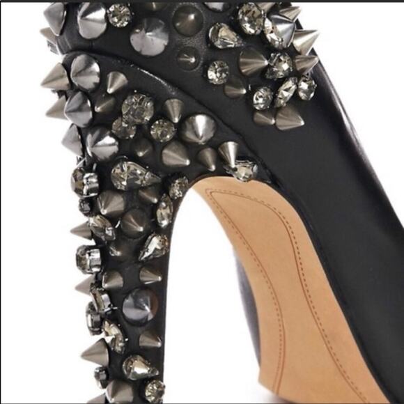 Sam Edelman Lorissa black spiked pumps open toe leather studded heels size 8 - Picture 10 of 12